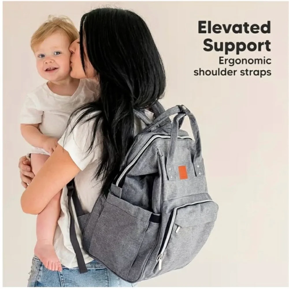 Chic Gray Baby Bag Backpack for Parents